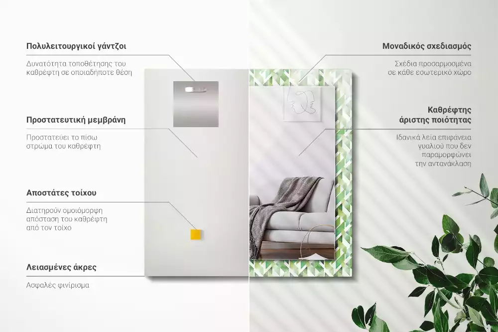 Négyszögletes dísztükör Zöld geometriai minta