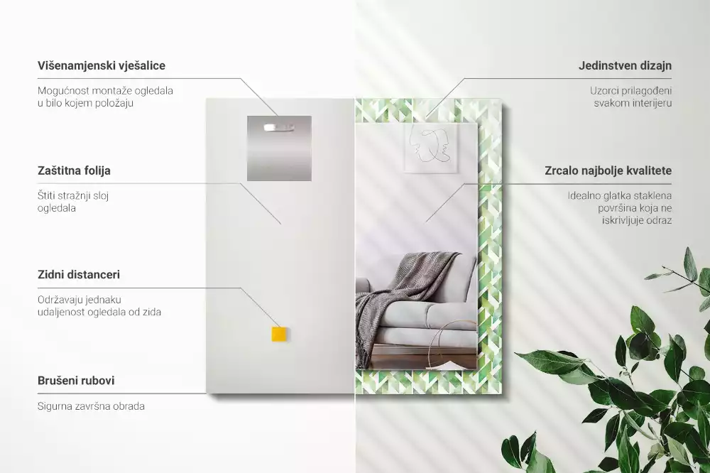 Négyszögletes dísztükör Zöld geometriai minta