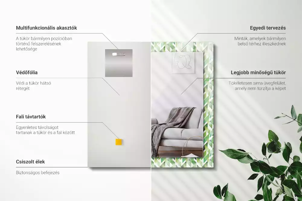 Négyszögletes dísztükör Zöld geometriai minta