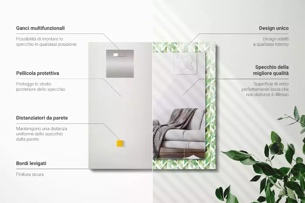 Négyszögletes dísztükör Zöld geometriai minta