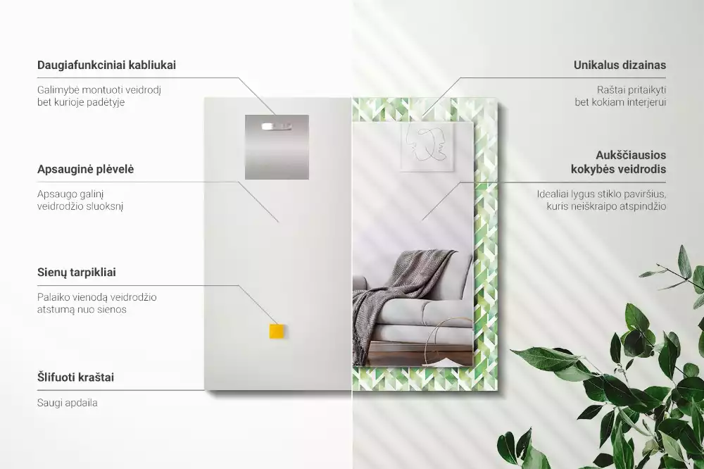 Négyszögletes dísztükör Zöld geometriai minta