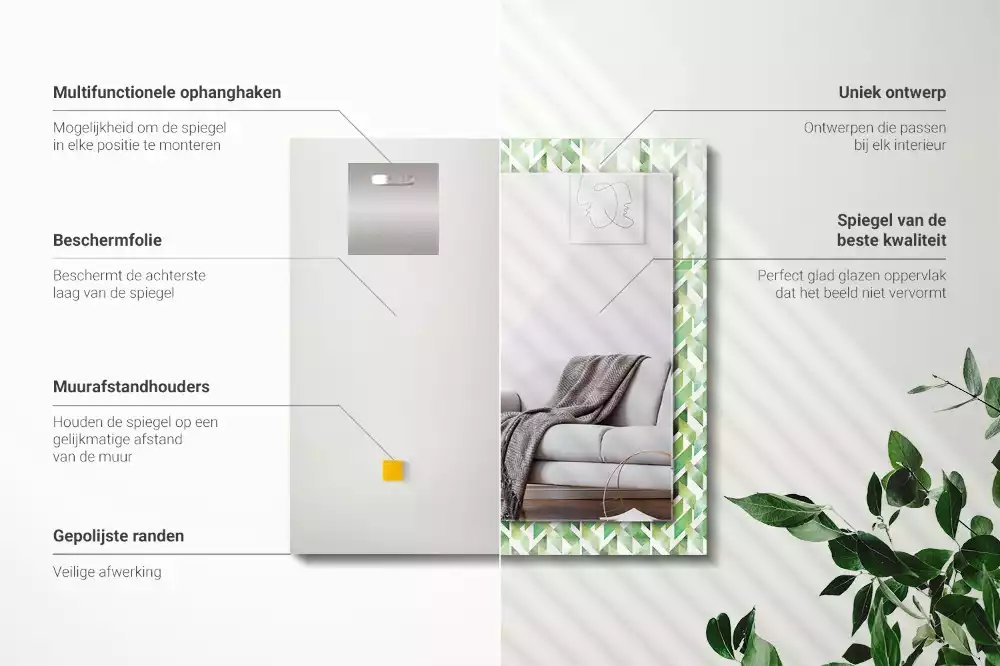 Négyszögletes dísztükör Zöld geometriai minta