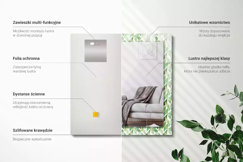 Négyszögletes dísztükör Zöld geometriai minta