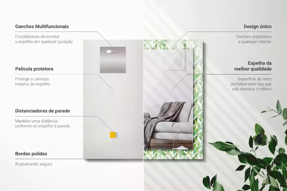 Négyszögletes dísztükör Zöld geometriai minta