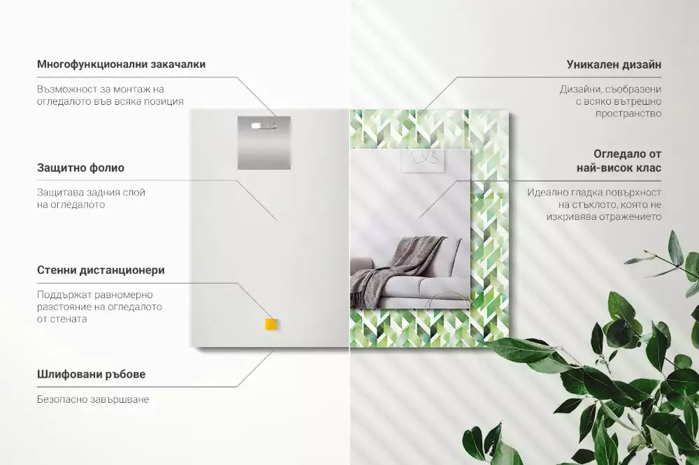 Négyszögletes dísztükör Zöld geometriai minta