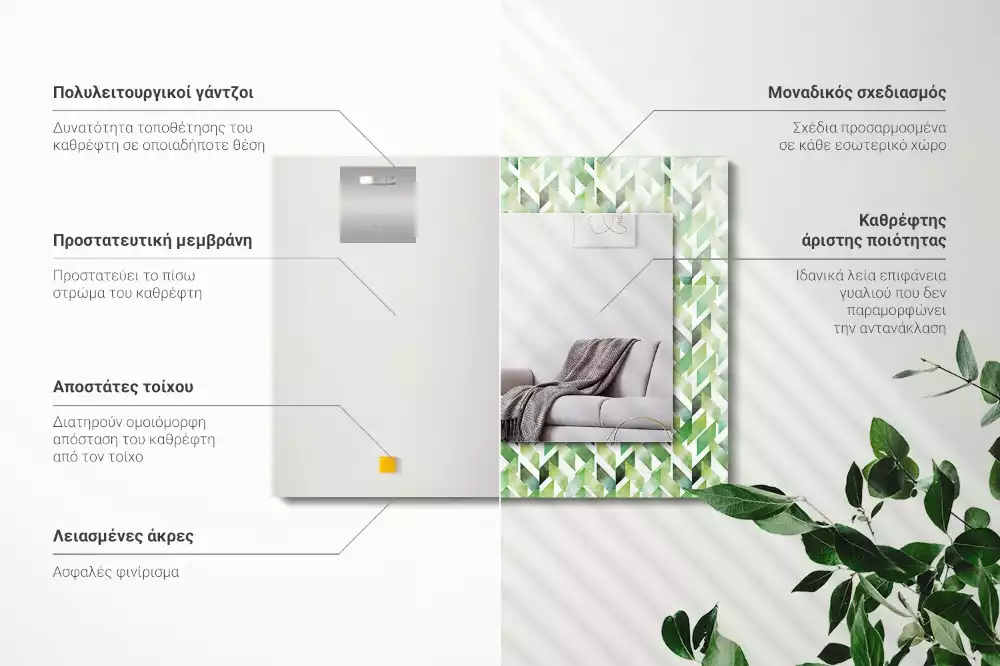 Négyszögletes dísztükör Zöld geometriai minta