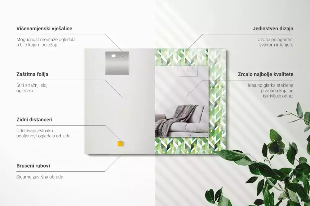 Négyszögletes dísztükör Zöld geometriai minta