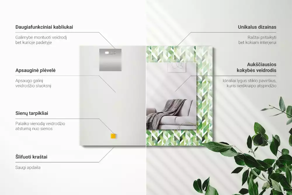 Négyszögletes dísztükör Zöld geometriai minta