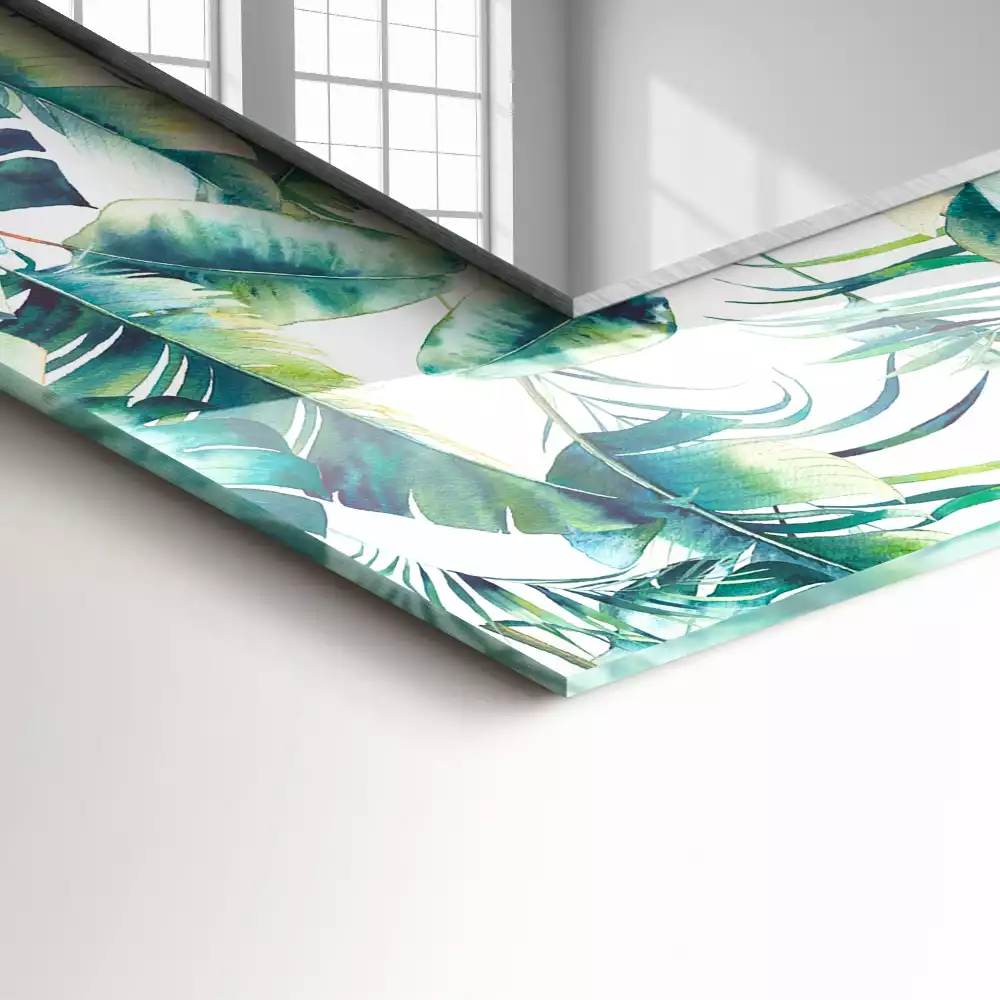 Négyszögletes dísztükör Zöld trópusi levelek