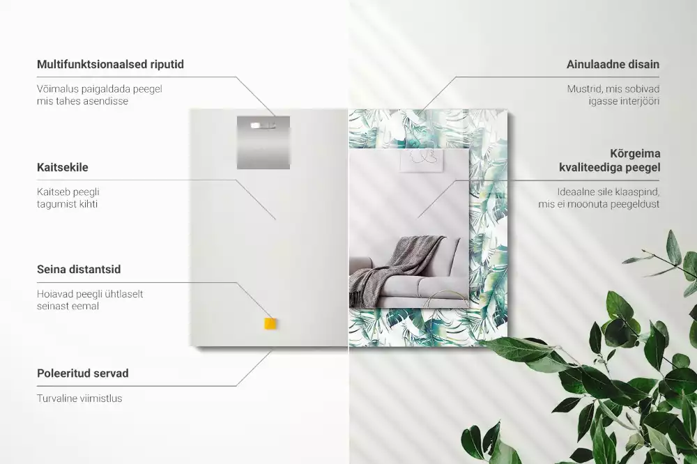 Négyszögletes dísztükör Zöld trópusi levelek