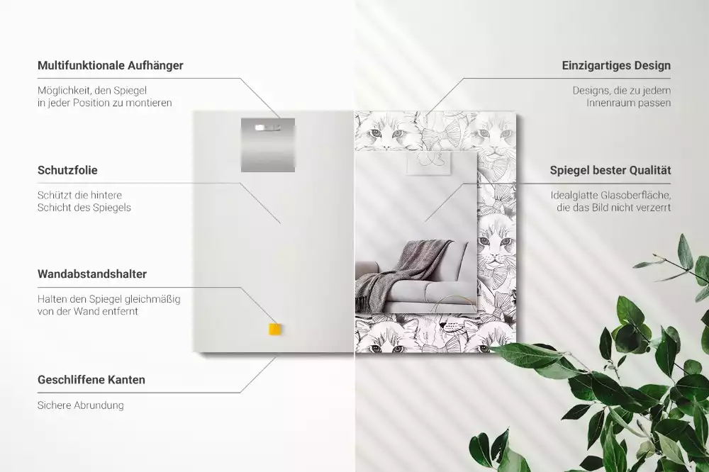 Négyszögletes dísztükör Csokornyakkendős macskák