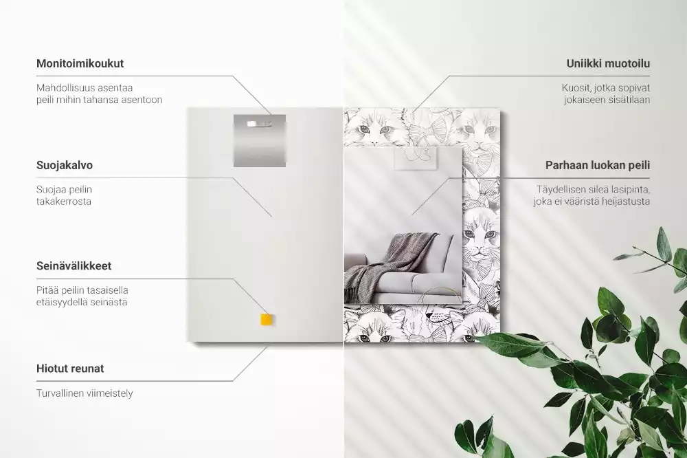 Négyszögletes dísztükör Csokornyakkendős macskák