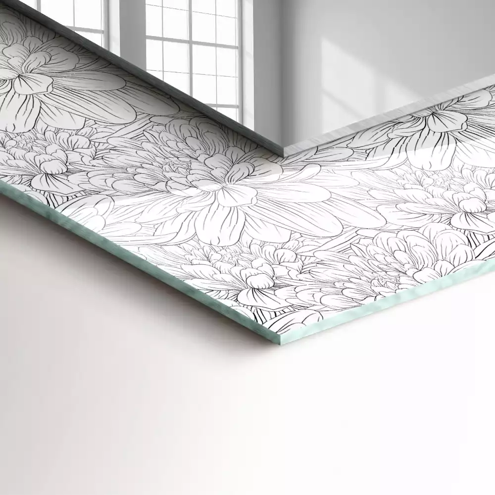 Négyszögletes dísztükör Monokróm virágmintás