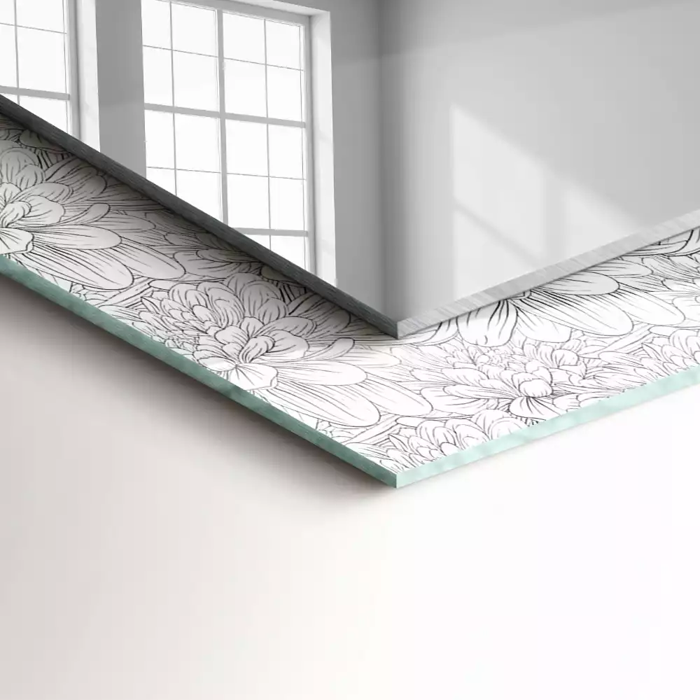 Négyszögletes dísztükör Monokróm virágmintás