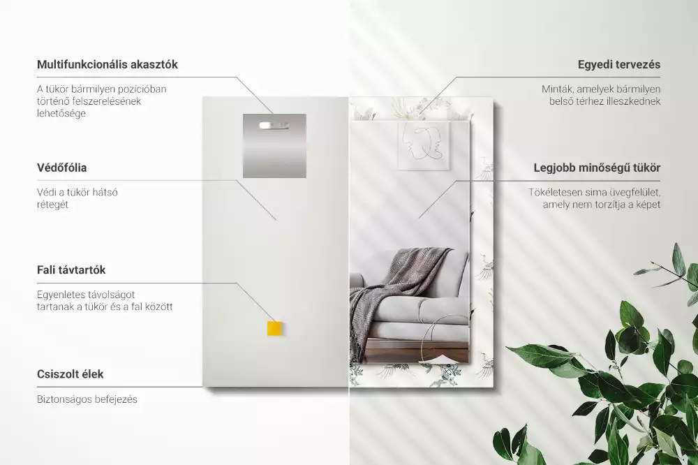 Négyszögletes dísztükör Madarak és virágok