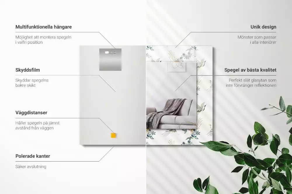 Négyszögletes dísztükör Madarak és virágok