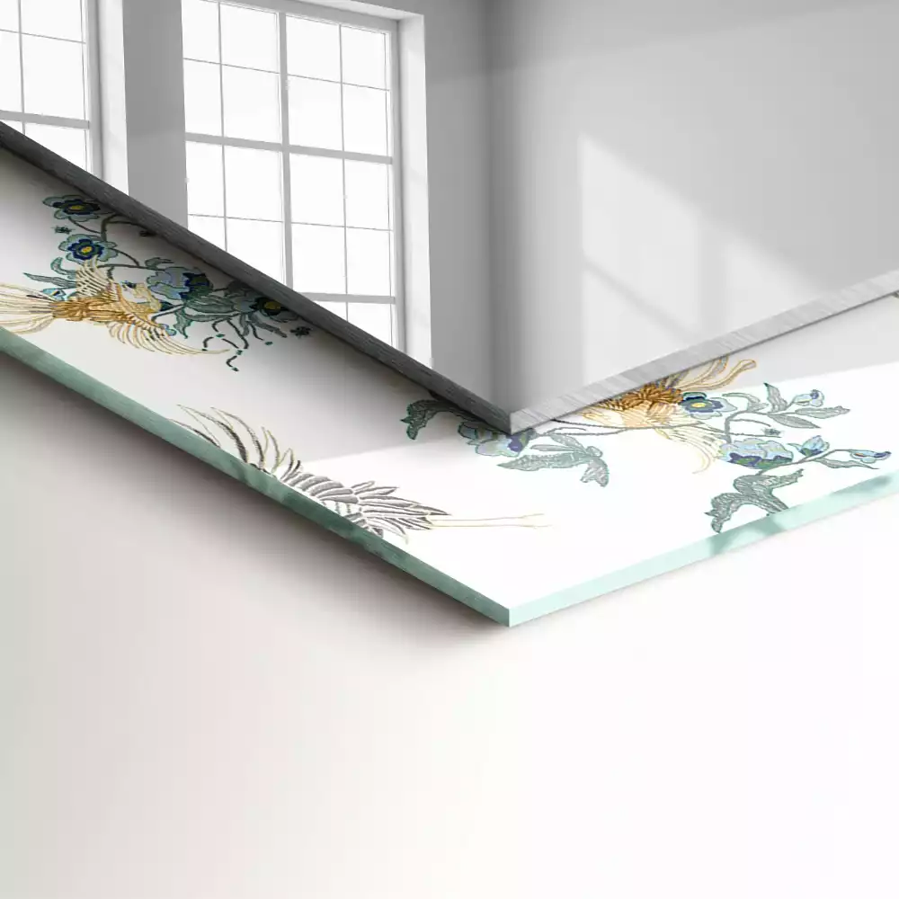 Négyszögletes dísztükör Madarak és virágok