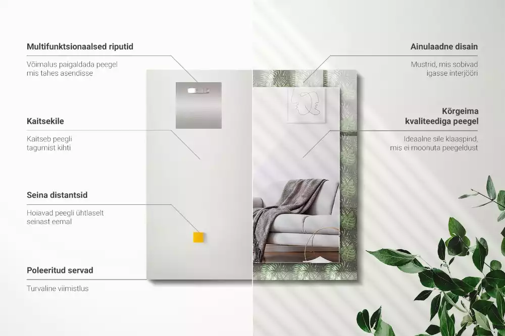 Négyszögletes dísztükör Trópusi növények levelei