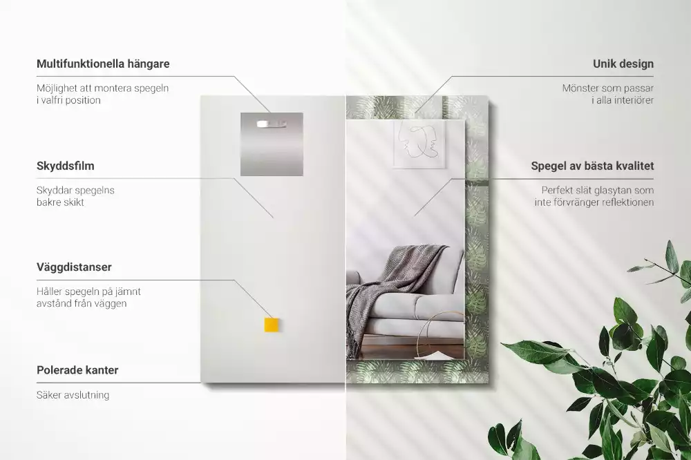 Négyszögletes dísztükör Trópusi növények levelei