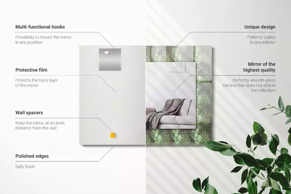 Négyszögletes dísztükör Trópusi növények levelei