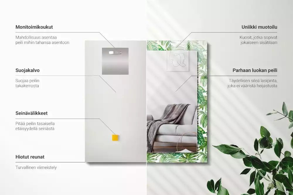 Négyszögletes dísztükör Zöld trópusi levelek