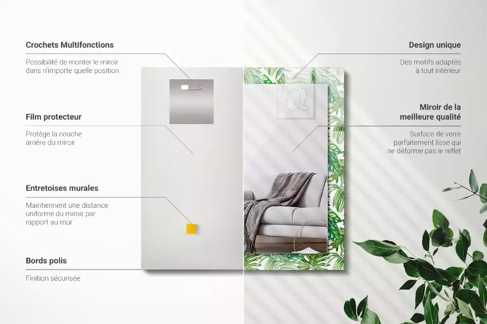 Négyszögletes dísztükör Zöld trópusi levelek