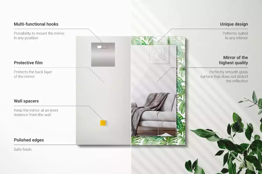 Négyszögletes dísztükör Zöld trópusi levelek