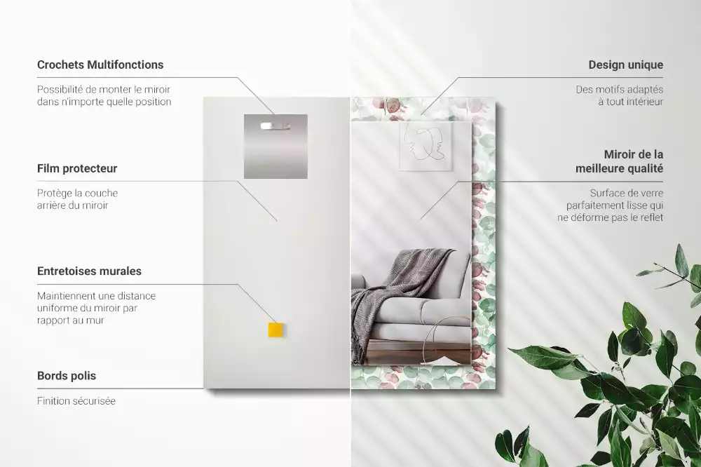 Négyszögletes dísztükör Akvarell levelek