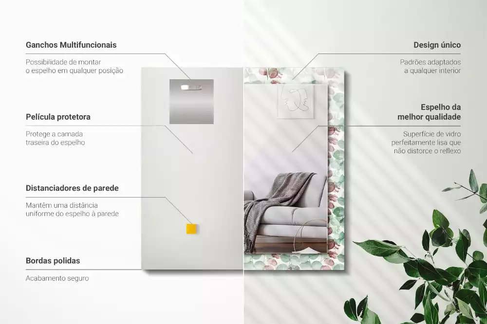 Négyszögletes dísztükör Akvarell levelek