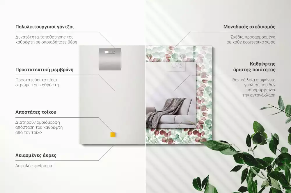 Négyszögletes dísztükör Akvarell levelek