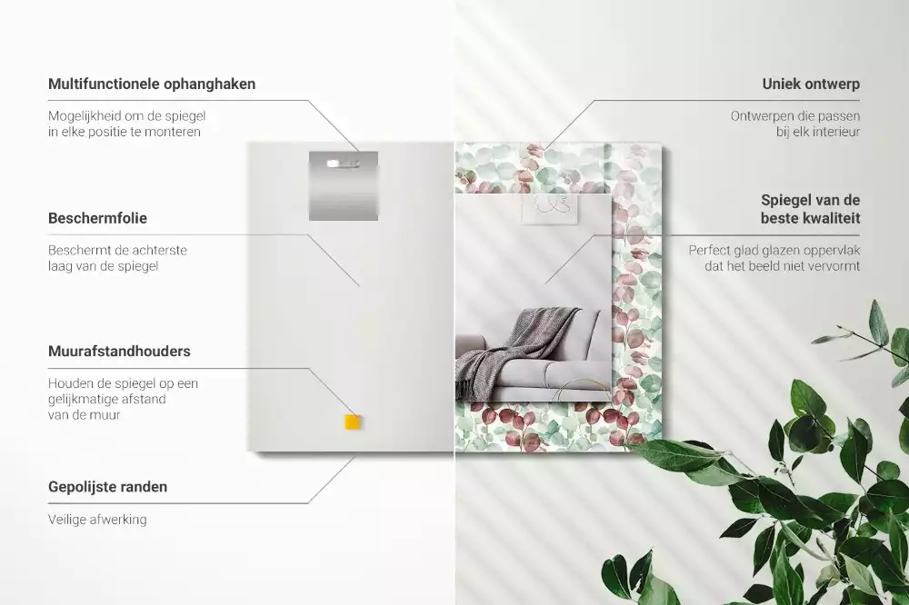 Négyszögletes dísztükör Akvarell levelek