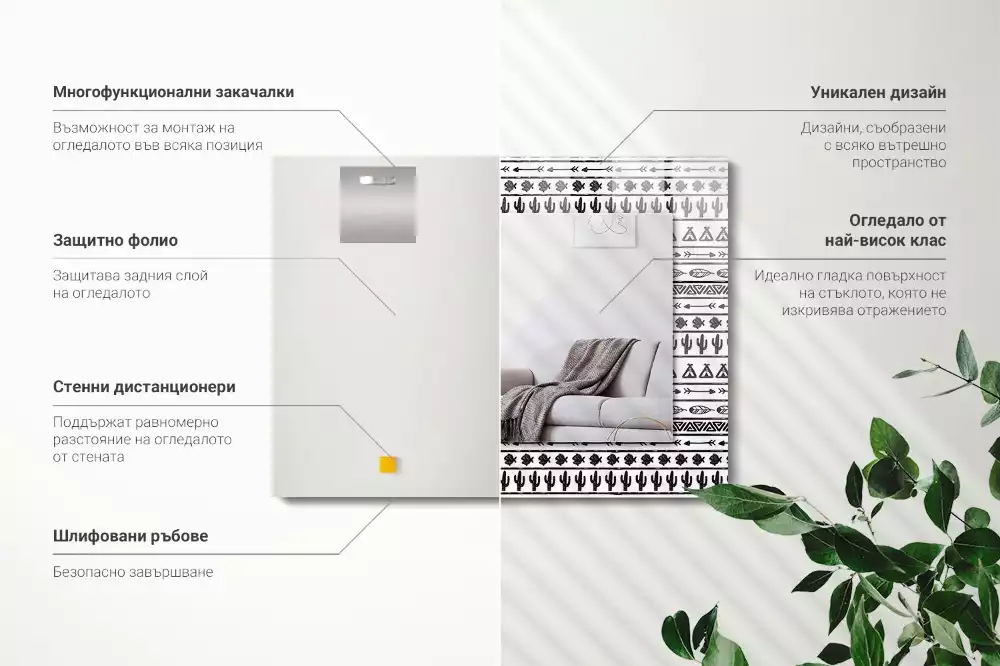 Négyszögletes dísztükör Tipi nyílhegy kaktuszok