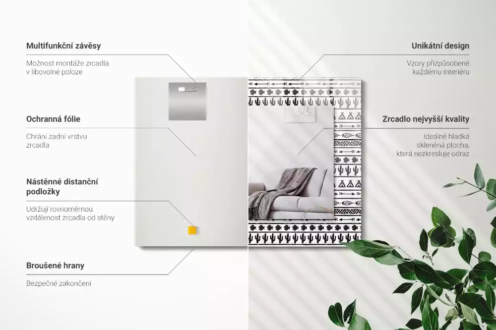 Négyszögletes dísztükör Tipi nyílhegy kaktuszok