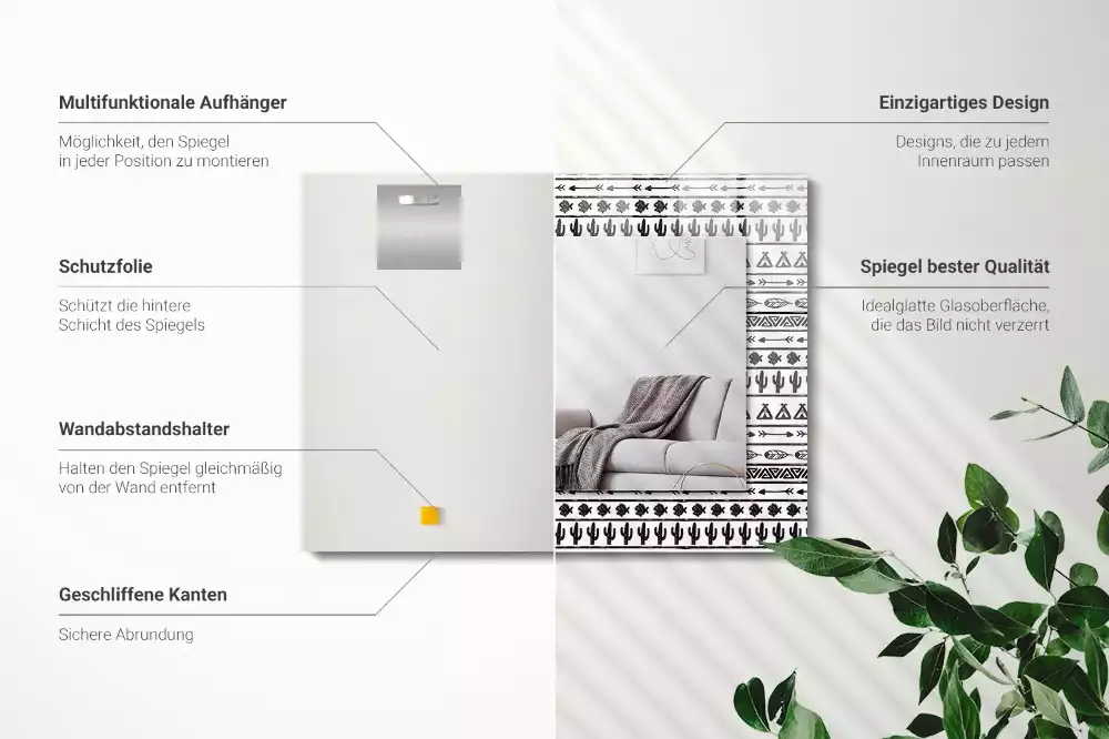 Négyszögletes dísztükör Tipi nyílhegy kaktuszok