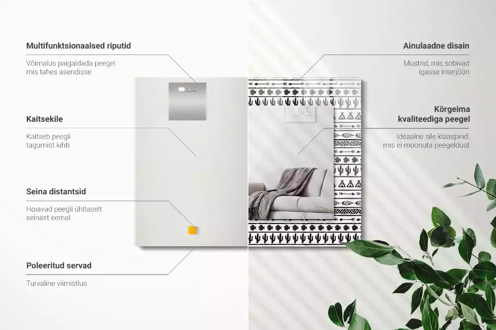 Négyszögletes dísztükör Tipi nyílhegy kaktuszok