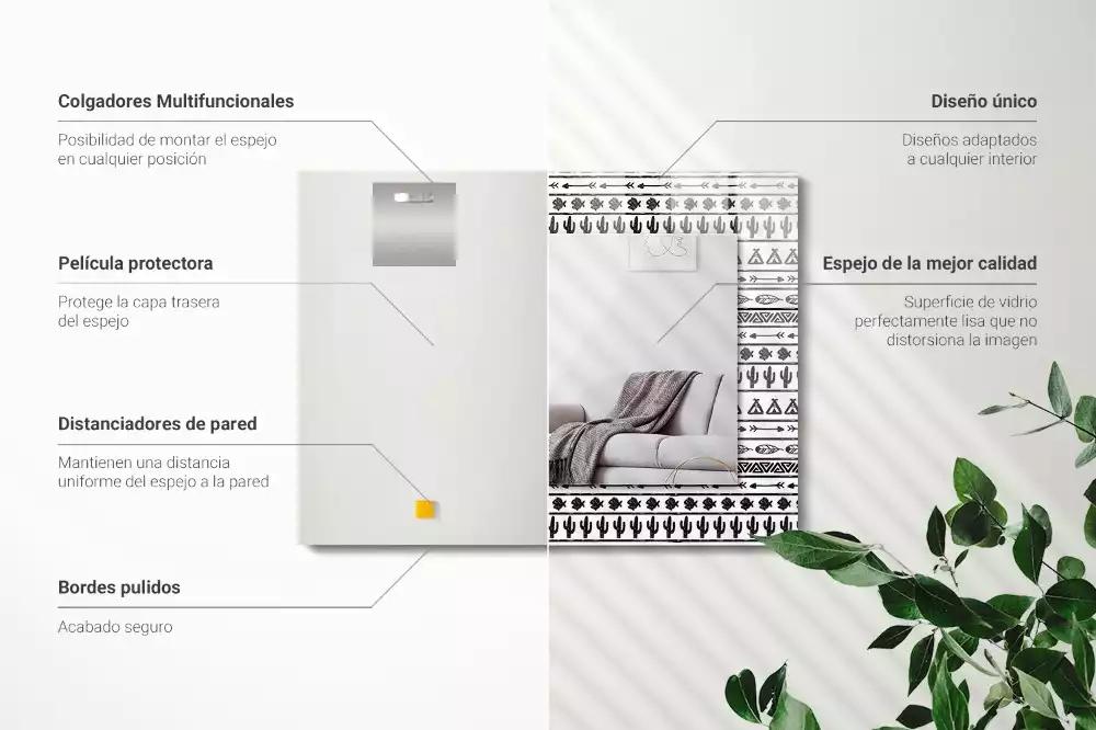 Négyszögletes dísztükör Tipi nyílhegy kaktuszok