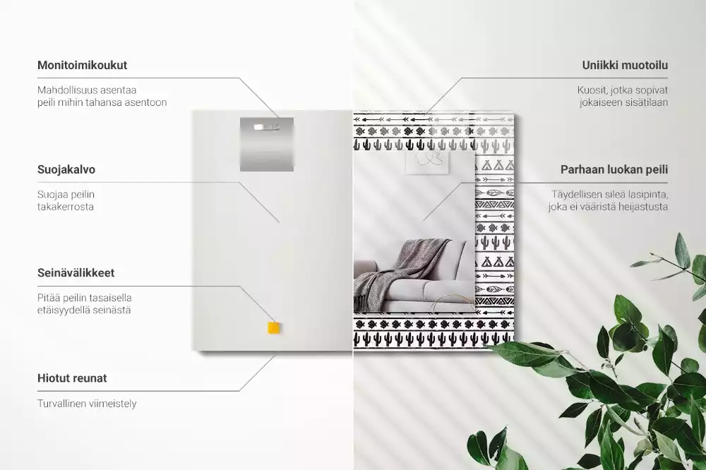 Négyszögletes dísztükör Tipi nyílhegy kaktuszok