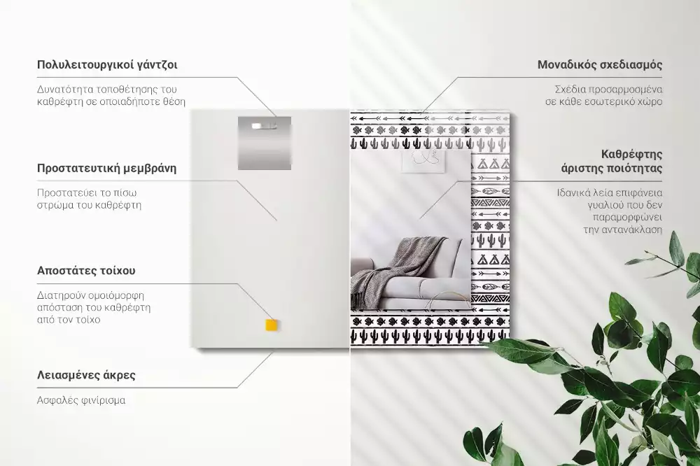 Négyszögletes dísztükör Tipi nyílhegy kaktuszok