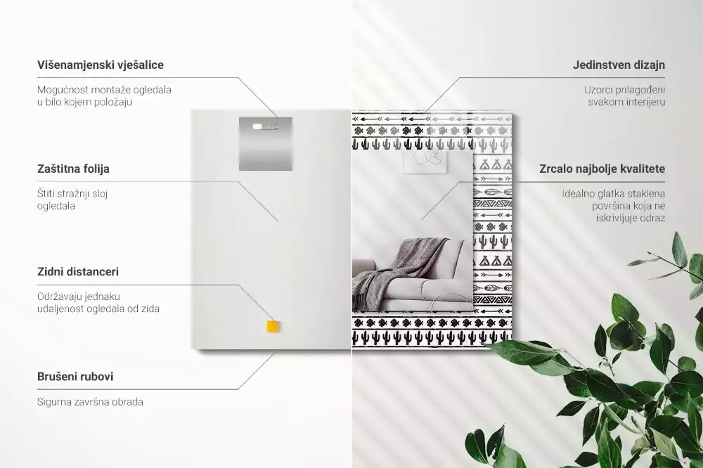 Négyszögletes dísztükör Tipi nyílhegy kaktuszok