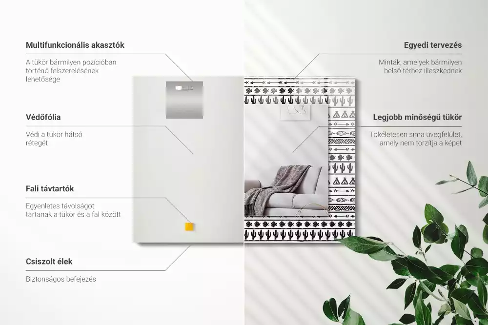 Négyszögletes dísztükör Tipi nyílhegy kaktuszok