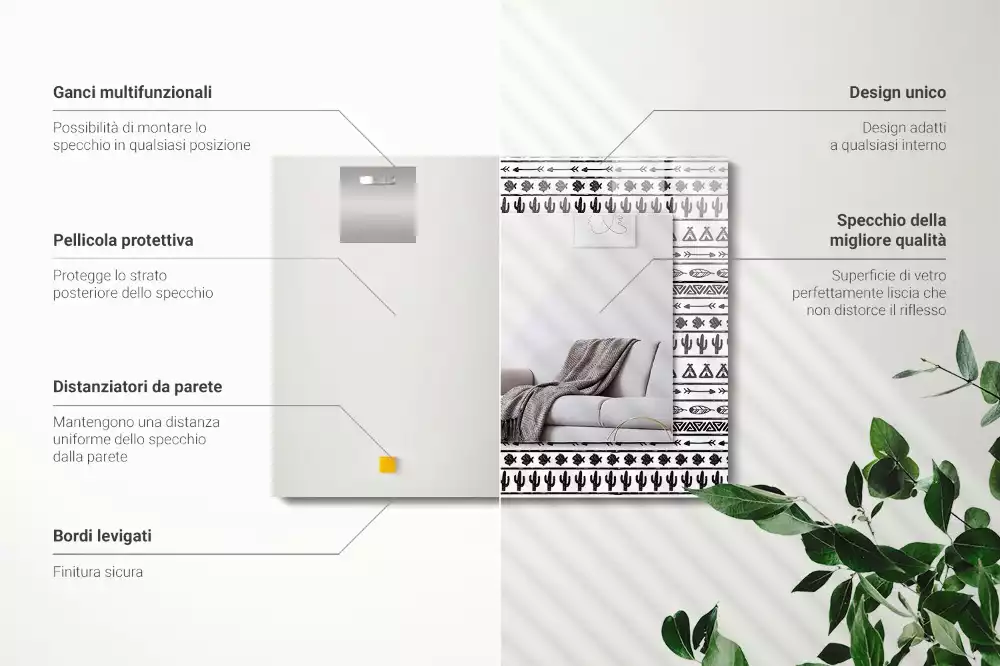 Négyszögletes dísztükör Tipi nyílhegy kaktuszok