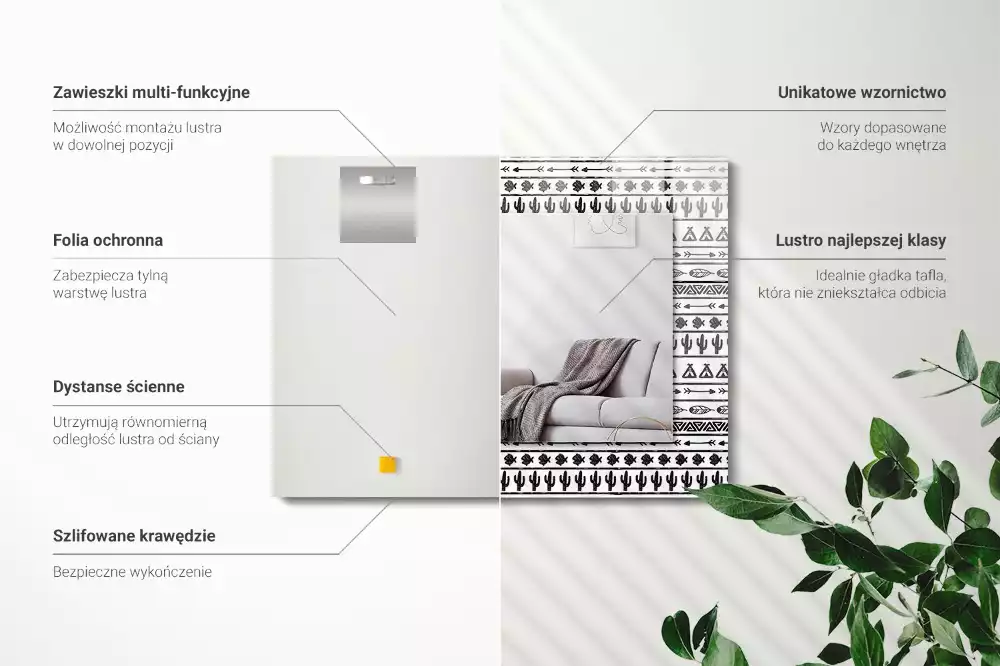 Négyszögletes dísztükör Tipi nyílhegy kaktuszok