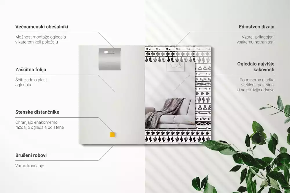 Négyszögletes dísztükör Tipi nyílhegy kaktuszok