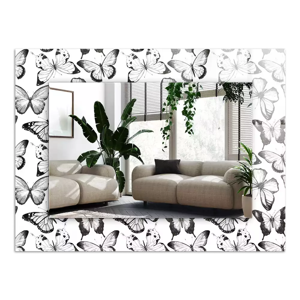 Négyszögletes dísztükör Fekete-fehér pillangók