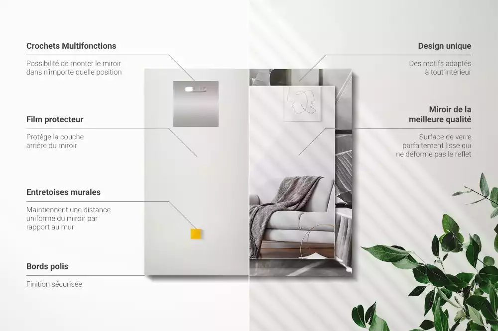 Négyszögletes dísztükör Banán levelek