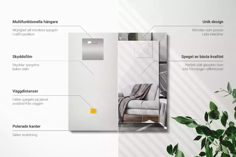 Négyszögletes dísztükör Banán levelek