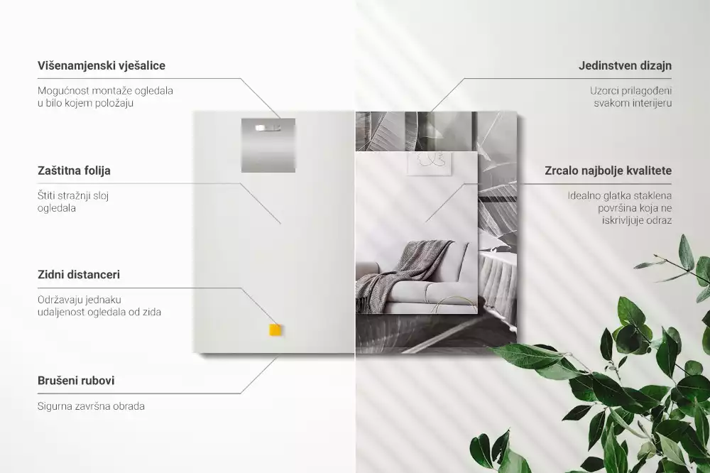 Négyszögletes dísztükör Banán levelek