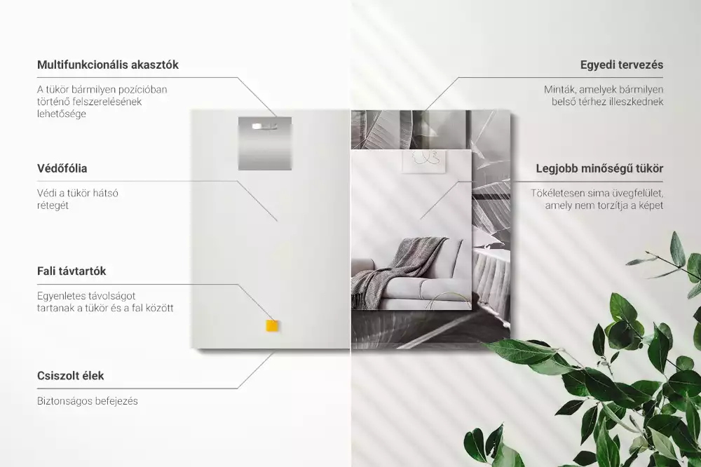 Négyszögletes dísztükör Banán levelek