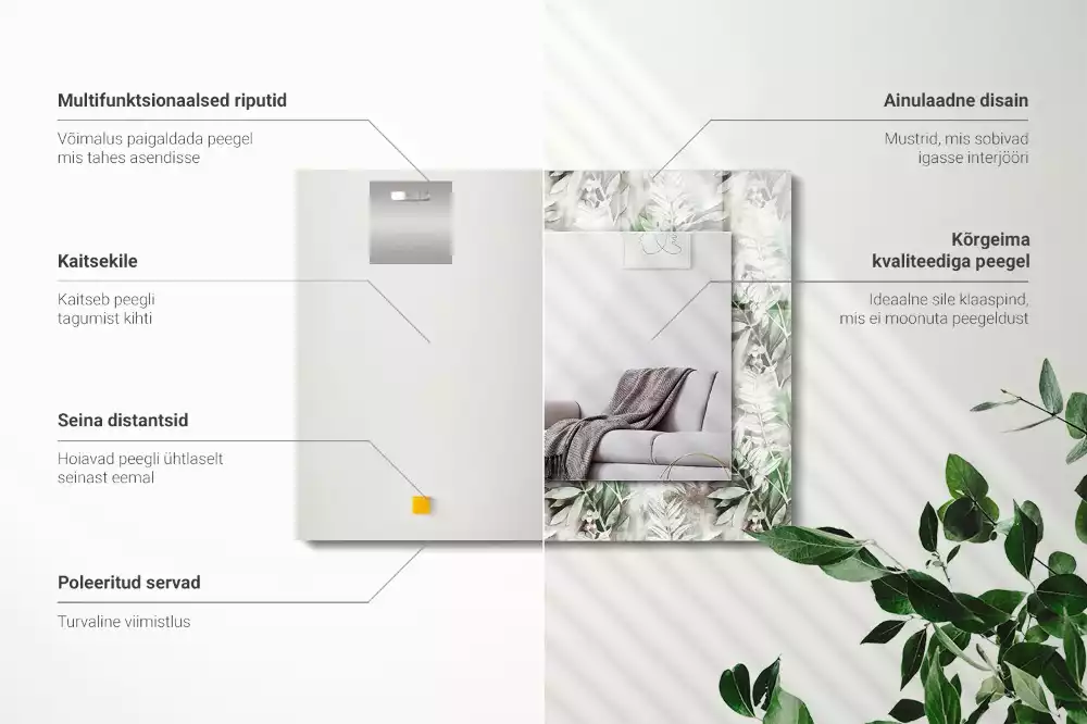 Négyszögletes dísztükör Zöld levelek minta