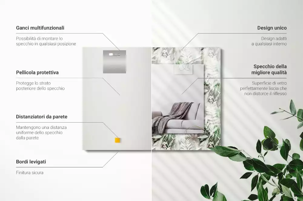 Négyszögletes dísztükör Zöld levelek minta